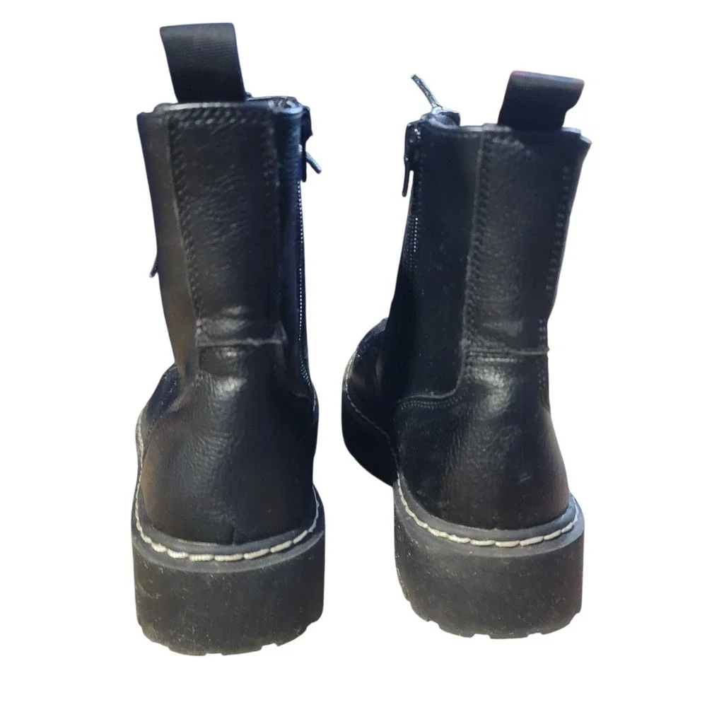 Sincerely Jules Harley 2 Black Leather Ankle Combat Boots Lace/Zip Up‎ Sz 7M - Picture 5 of 10